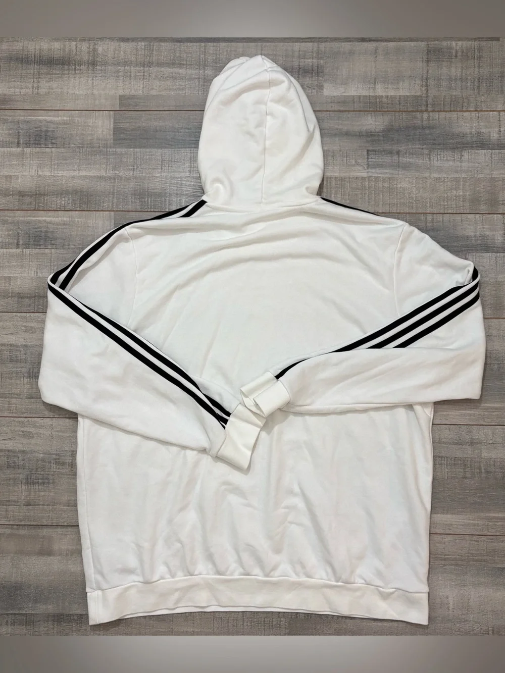 Adidas Men’s Hoodie Size 2XL White Black Fleece Activewear Long Sleeve 3 Stripe